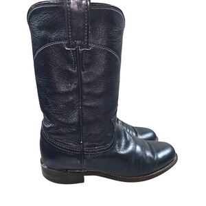 Justin Black Leather Cowboy Western Boots In 5B